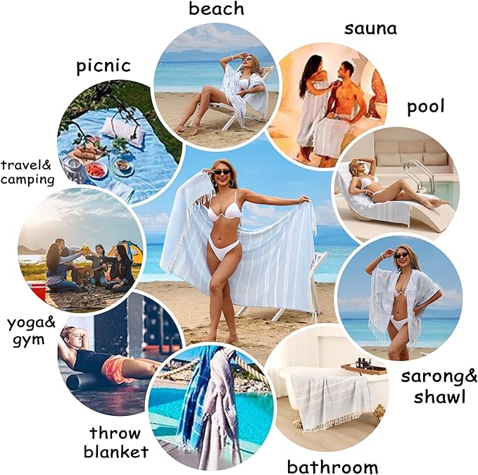 Beach Towel 2 Pack,Sand Free Beach Towels Oversized 39 x 72,Turkish Beach Towel Quick Dry Towel,Lightweight Pool Towels for Adults Travel Towel,Cool Beach Essentials Super Absorbent Towels