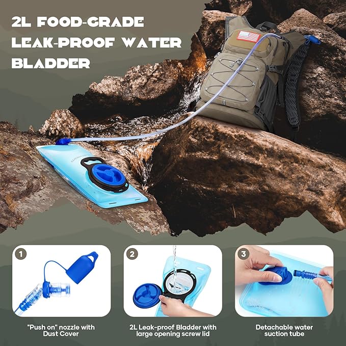 Maelstrom Hydration Hiking Backpack with 2L/3L Water Bladder, High Flow Bite Valve Camping Daypack Lightweight