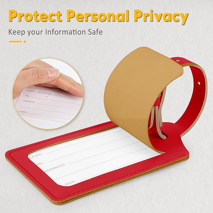 Travelambo 30 Pack Luggage Tags Faux Leather for Suitcases Travel Bag Labels with Protection Cover ID (Red Deep)