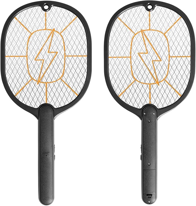 Electric Fly Swatter 2 Pack (Black & Gray), High-Voltage Bug Zapper Racket for Mosquitoes & Flies, Safe Protective Mesh, Indoor/Outdoor AA Batteries Required, Not Included
