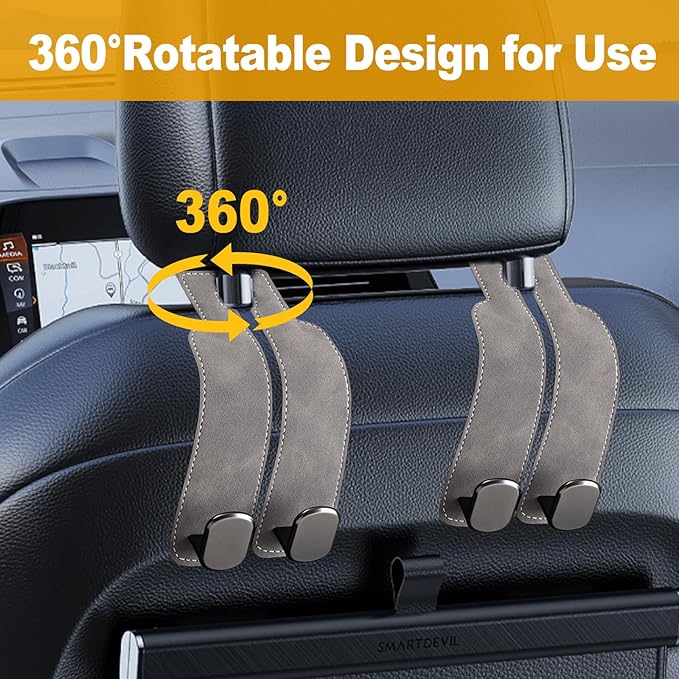 Car Purse Hook Purse Hook for Car Seats Headrest Car Seat Hooks,Heavy Duty Vehicle Organizer for Handbags, Groceries, Purses, Keep Car Tidy (Gray, 4 Pack)
