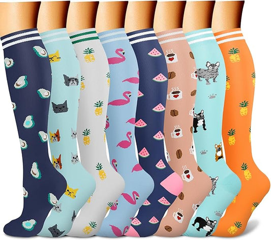 CHARMKING Compression Socks for Women & Men Circulation (8 Pairs) 15-20 mmHg is Best Support for Athletic Running,Cycling