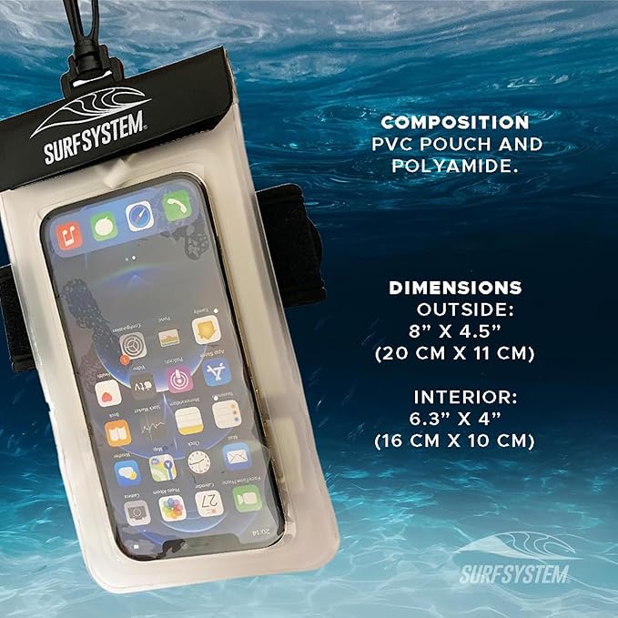 SURF SYTSTEM Floating Waterproof Pouch, w/Neoprene Armband + Audio Jack for Smartphone + Screen Touch Functionality - Drybag Case, iPhone, Android for Surfing, Bodyboarding, Fishing, Boating, Kayaking