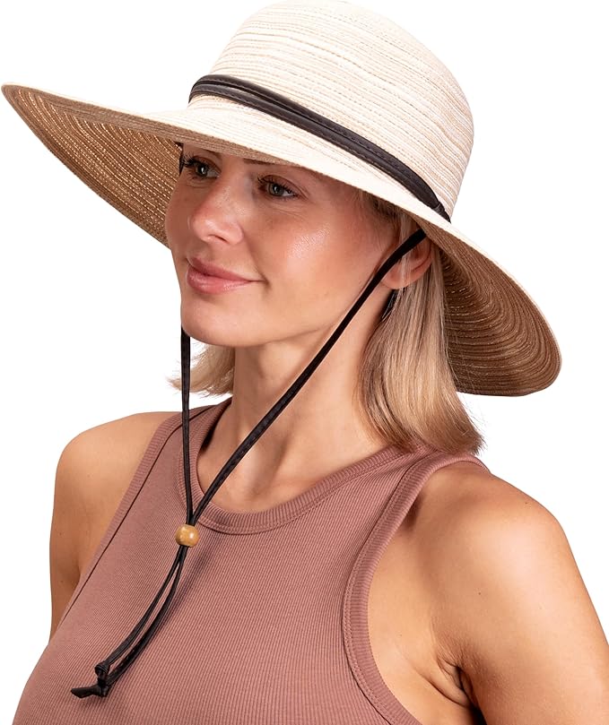 Sloggers Women's Wide Brim Braided Sun Hat with Wind Lanyard - UPF 50+ Maximum Sun Protection