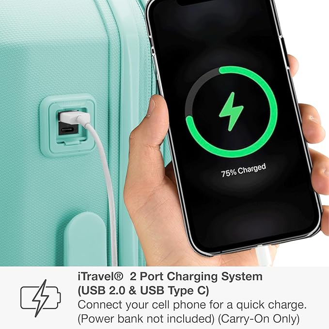 Traveler's Choice Pagosa Indestructible Hardshell Expandable Spinner Luggage, Mint, 22-Inch Carry-on