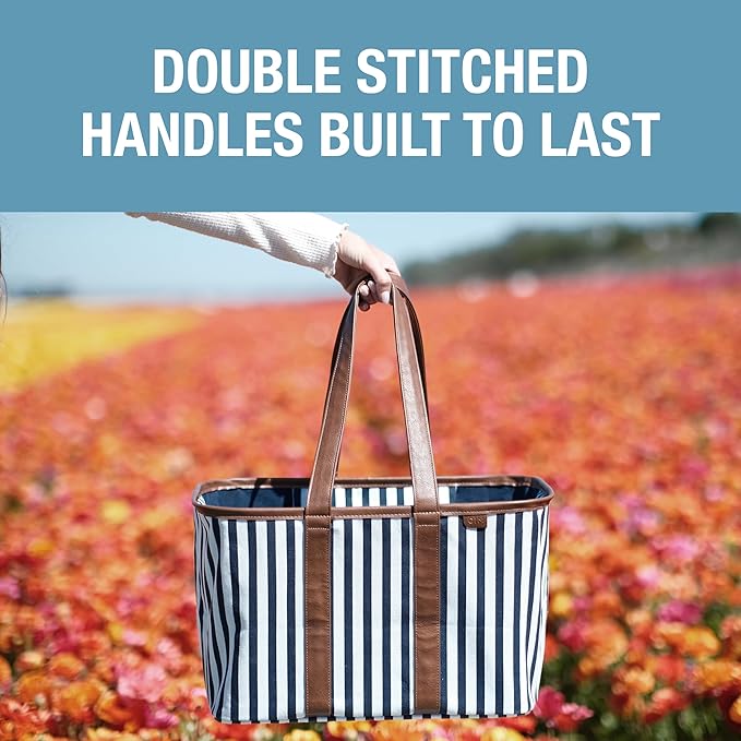 CleverMade EcoBasket Reusable Grocery Tote - Collapsible Storage Shopping Organizer - Heavy Duty Utility Bag Home