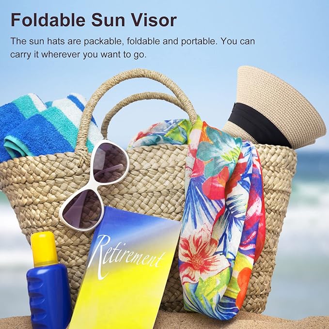 DRESHOW Women Straw Panama Hat Travel Fedora Beach Sun Hat Summer Wide Brim Straw Roll up Hat UPF 50+