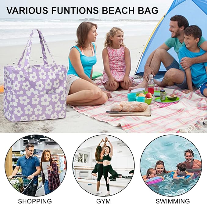Beach Pool Bags Tote for Women Ladies Large Gym Tote Carry On Bag With Wet Compartment for Weekender Travel Waterproof