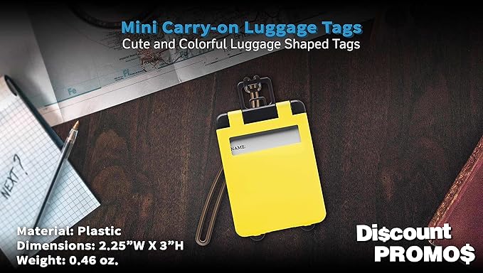 10 Mini Carry-on Luggage Tags Pack - Flip Open Cover, ID Sticker - Yellow
