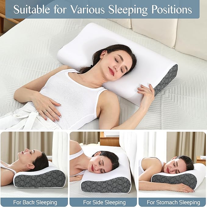 Memory Foam Pillows for Neck Pain Relief, Cooling Neck Pillow for Sleeping, Ergonomic Cervical Neck Support Pillow with Breathable Pillowcase for Side Back Stomach Sleepers