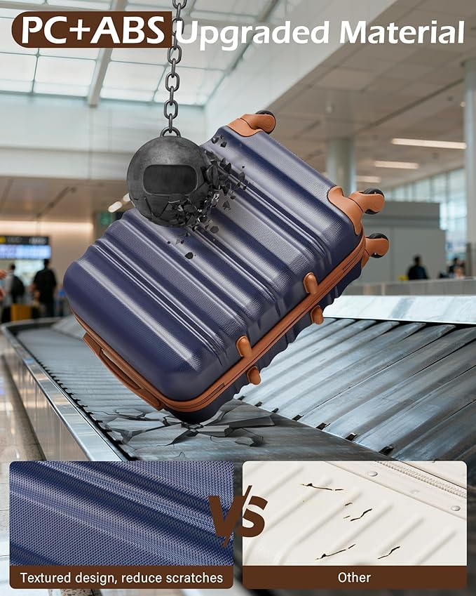 LONG VACATION Luggage Set 6 Piece Luggage ABS hardshell TSA Lock Spinner Wheels Luggage Carry on Suitcase (NAVY, 6 piece set)