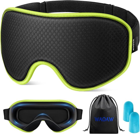 WAOAW Sleep Mask for Men Women: Blackout Eye Masks for Sleep - 3D Breathable Soft Comfortable Eye Mask for Travel - Adjustable Light Blocking Night Masks for Sleeping