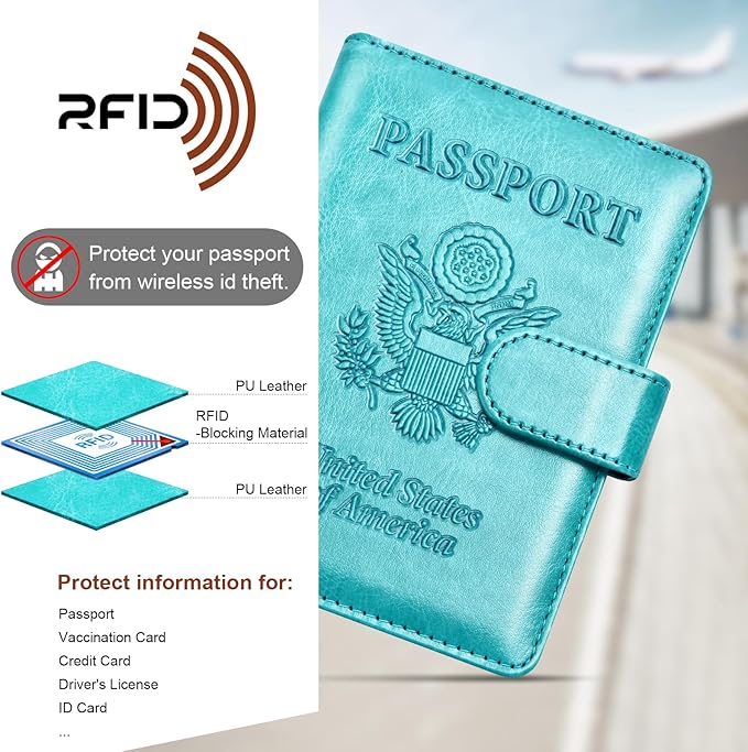 Herain Passport Holder for Travel Cruise Essentials, 2 Pcs Passport Cover Wallet Case Women Men Family, RFID Passports Book Card Holders Travel Accessorie Gifts Must Haves