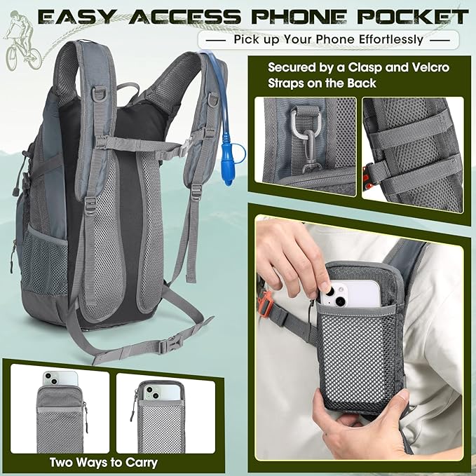 Hydration Backpack with Water Bladder, 18L Lightweight Hiking Backpack for Women&Men Small Insulated Hydration Water Pack for Hiking, Running, Cycling, Biking