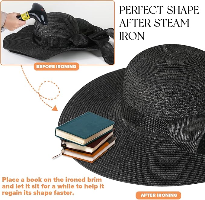 Beach Sun Hats for Women,Wide Brim Straw Hat Floppy Packable UPF 50+ UV Protection with for Summer