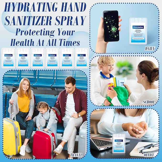 6 Pack Hand Sanitizer Spray Bulk Travel Size Hand Sanitizer Spray Mini Hydrating Pocket Gifts for Coworker Staff Teacher Holiday Favor(Blue Color,Charming)