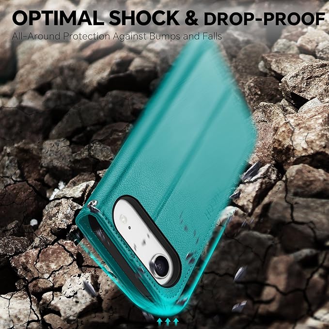 TUCCH Detachable Case Wallet for iPhone Air (6.5") 2025, Wrist Strap | 4 Card Slots RFID Blocking | Wireless Charging | Stand | 2-in-1 Magnetic | PU Leather | Shockproof Folio Cover | Cyan