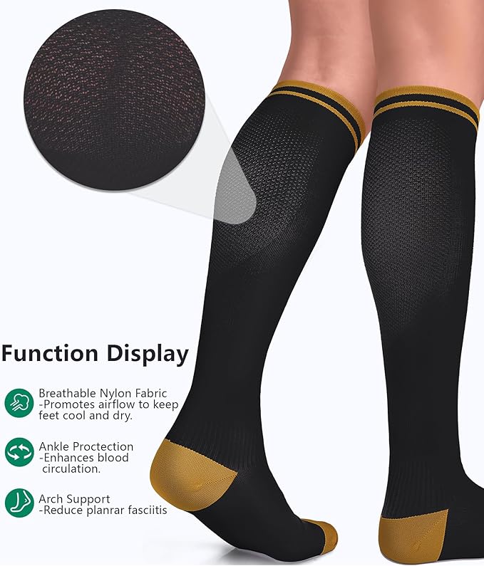 FuelMeFoot 3 Pack Copper Compression Socks - Compression Socks Women & Men Circulation - Best for Medical,Running,Athletic