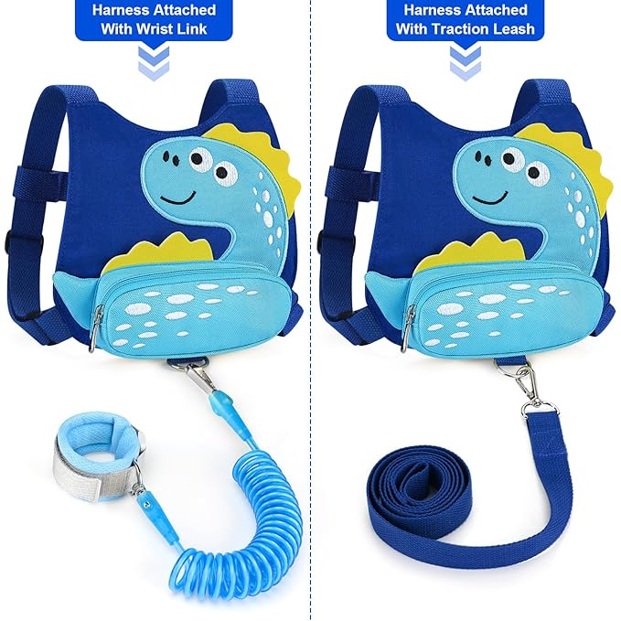 Accmor Toddler Harness Leash with Anti Lost Wrist Link, Cute Dinosaur Kids Walking Restraint Belt, Keep Child Close Hand Strap Tether for Baby Boys Girls Outdoor Travel