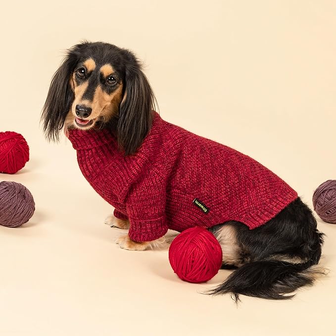 Fitwarm Knitted Turtleneck Dog Sweater, Thermal Dog Winter Clothes for Small Dogs Boy Girl, Holiday Pet Outfit, Heather Dark Red, Large