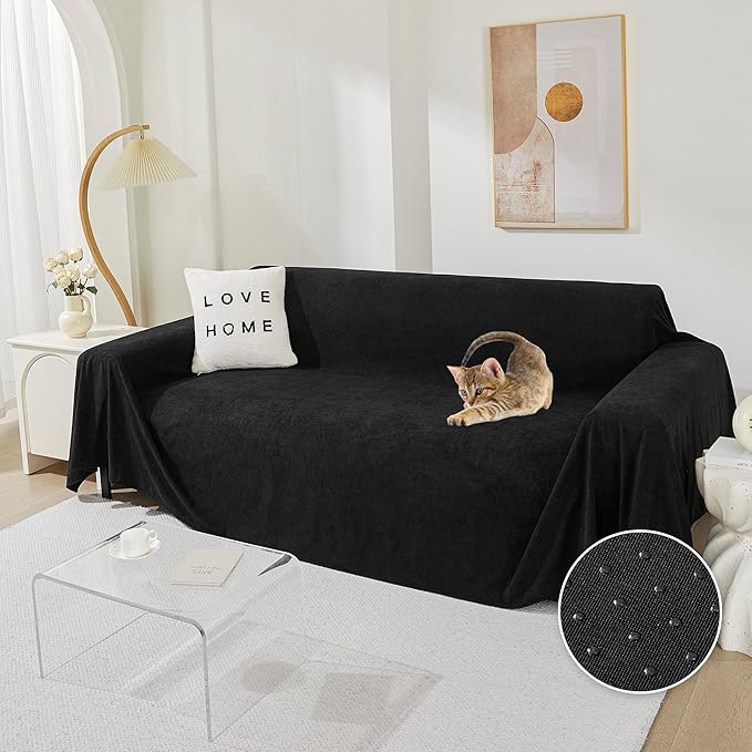 MEETSKY Couch Cover for 3 Cushion Cat Scratch Proof Couch Protector Washable Sofa Covers Sectional Black Couch Covers for Dogs Soft L Shape Sofa Slipcover for Pets Kids, 91" x 134"