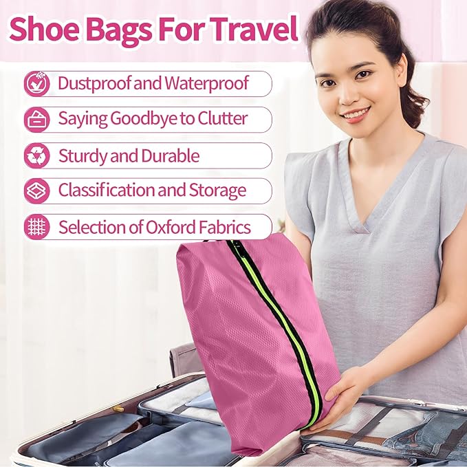 Shoe Bags for Travel - Set of 3 Pack Large Capacity Oxford Fabric Shoe Bags, Multi-Functional Dust-Proof and Waterproof Men & Women Travel Shoe Bag (Pink)