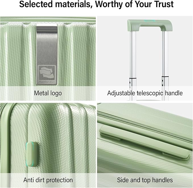 Hanke Hardshell Luggage Sets 3 Piece Extra Large Suitcases with Lock,28 Inch Luggage with Spinner Wheels, PC Travel Suitcase for Women Men 20 24 29Inch,Bamboo Green