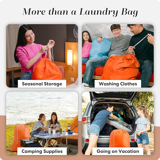 Nylon XL Laundry Bag - Locking Drawstring Closure, Machine Washable, These Large Bags will Fit a Laundry Basket or Hamper and Strong Enough to Carry up to Two Loads of Clothes (Orange | 22" x 32")