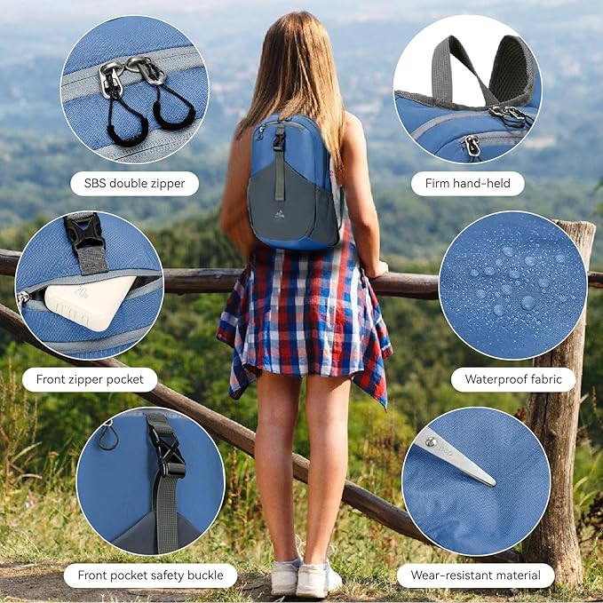15L Small Hiking Backpack for Men Women Lightweight Packable Backpack Foldable Casual Daypack for Camping Travel Outdoor, Dark Blue