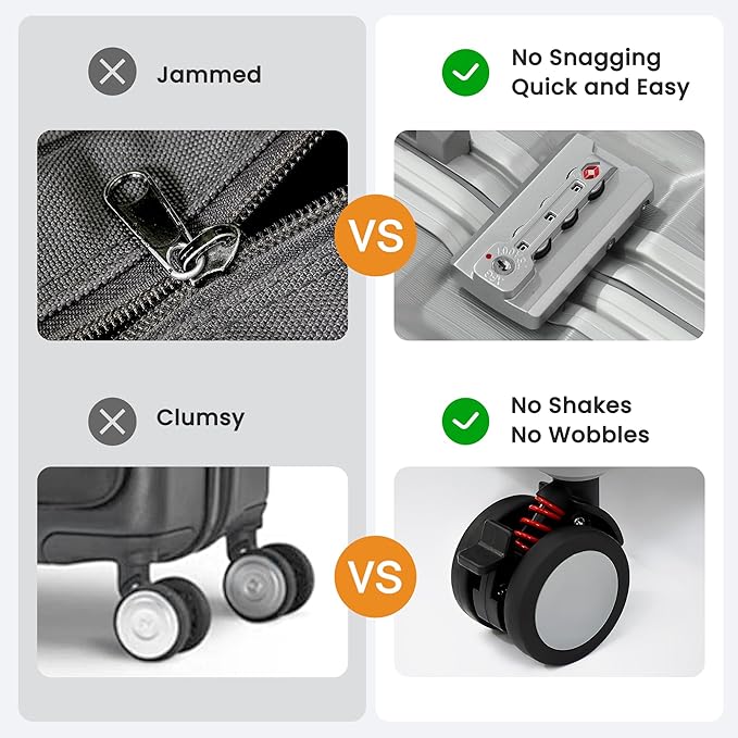 Carry On Luggage 22x14x9 Airline Approved, Zipperless Luggage Carry On, Hard Shell Suitcases with TSA Lock, Lightweight Carry On Suitcases with Aluminum Frame (silver, 20inch)