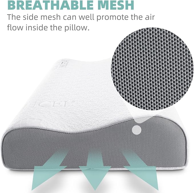 Soft Contour Memory Foam Pillow for Neck Support, Cervical Orthopedic Pillows for Sleeping, Ergonomic Bed Pillow for Side, Back and Stomach Sleepers