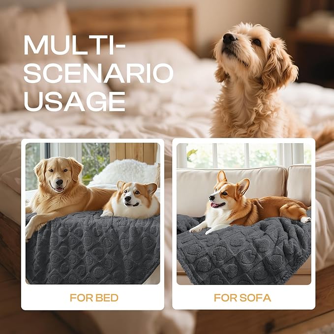 Luciphia Waterproof Dog Blanket for Medium Large Dogs Washable Bed Couch Protector Soft Fluffy 3D Heart Jacquard Pet Blanket with Sherpa Fleece Cozy Calming Throw Blankets，Grey 85x57 inch