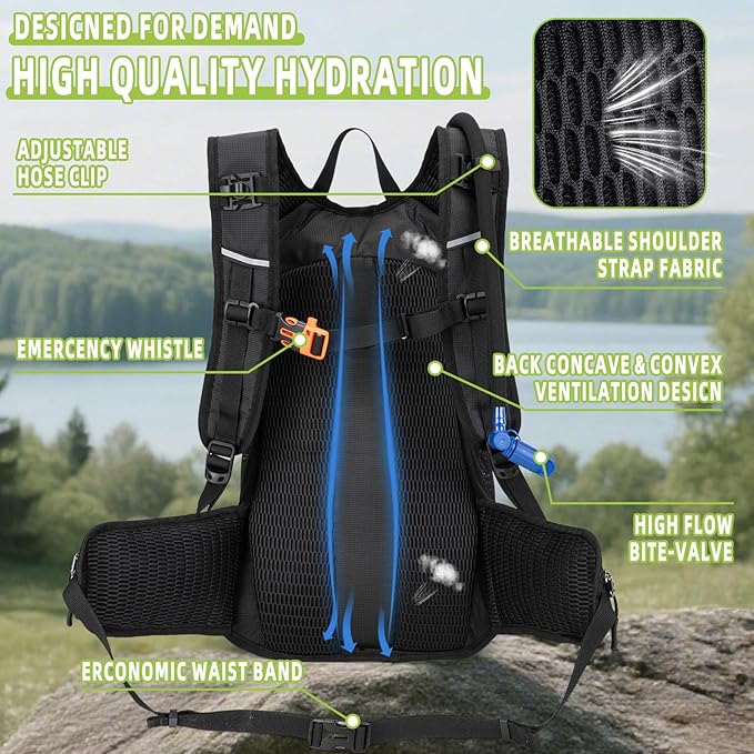 Hydration Backpack, Water Backpack for Hiking with 3L Water Bladder, Insulated Hydration Pack Lightweight Day Hydropack Ideal for Hiking and Cycling, 18L