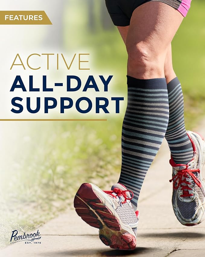 Pembrook Bamboo Viscose Light Compression Socks - 3 Pairs | 8-15 mmhg Compression Socks | Knee High Comfort Support Socks