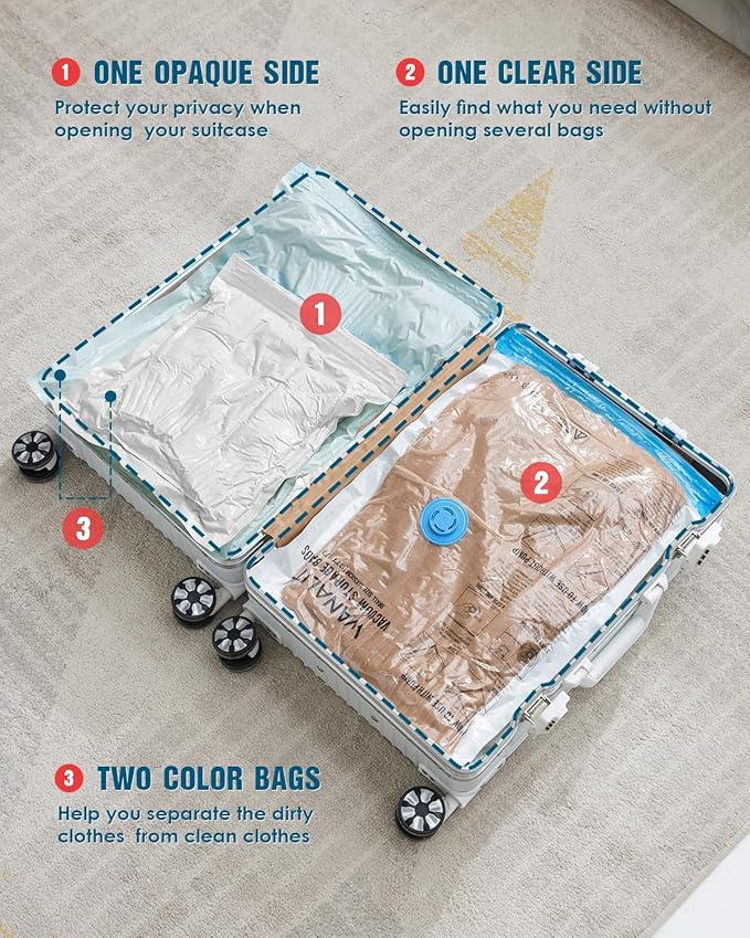 Travel Vacuum Storage Bags with Hand Pump, 16 Pack (4L+4M+4S+4XS) Vacuum Seal Bag Travel Essentials Space Saving Bags for Clothes, Luggage, Carry-on Suitcase, Backpack, Holiday Business Trip