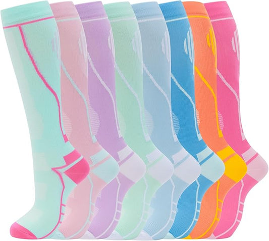 Compression Socks for Women Men Circulation Knee High 8 Pairs for Nurses, Running, Travel, Athletic