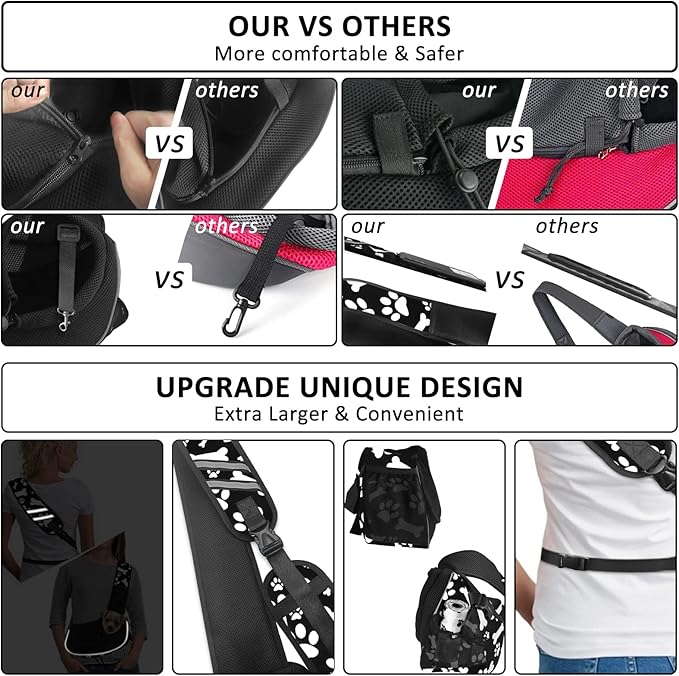 Dog Sling Puppy Carrier Travel Cat Carrier Dog Carrying Bag Pet Carrier for Small Dogs Below 5 lbs Dog Accessories & Cat Supplies Hands Free & & More Pockets & Reflective Design Cute Black