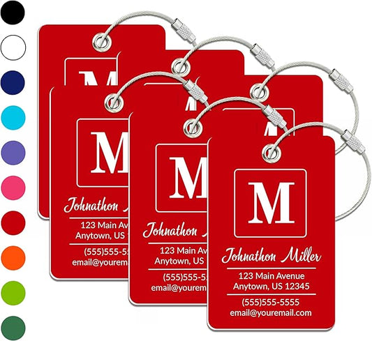 Personalized Luggage Tag | 6 Pack | Custom Luggage Tags for Suitcases | Kids Backpack Tag | 10 Color Options & Choose Font, Font Color