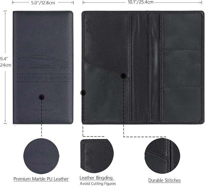 TOURSUIT Car Registration and Insurance Card Holder, Vehicle License Document Glove Box Compartment Organizer, Essential Car Wallet Case for Driver Auto Owners (M Black)