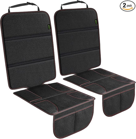 PIDO Car Seat Protector for Child Car Seat, 2 Pack Carseat Protectors with Thick Padding and Non-Slip Backing, Protective Cover Mat for Vehicle Leather Upholstery (Black/Red)