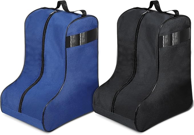 2 Pcs Boot Bags for Cowboy Boots Portable Storage Bag for Travel Long Tube Shoes Bags Men Tall Shoe with Handle for Home Travel (Dark Blue and Black)