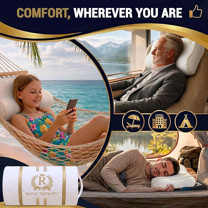 Royal Therapy Travel Memory Foam Cervical Pillow – Contour Pillow for Neck and Shoulder Pain