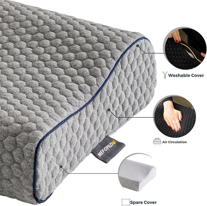 Memory Foam Travel Pillow with Washable Cover & Carry Bag – Compact, Soft & Breathable Neck Pillow for Airplane, Camping & Car (Gray- with Extra Gray Cotton Cover, 13.8x11.8x3.9/3.1 inches)