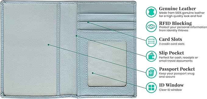 Personalized Monogrammed Chambray Leather RFID Passport Wallet and Luggage Tag