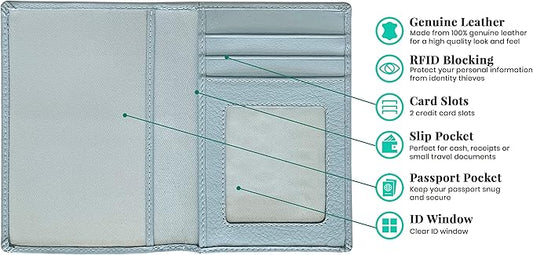 Personalized Monogrammed Chambray Leather RFID Passport Wallet and Luggage Tag
