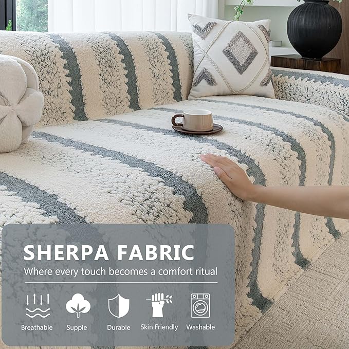 Sherpa Fleece Couch Cover for 2 Cushion Sofa, Gray, 71" x 118" – Pet Proof Sofa Covers, Heavy Duty, Scratch Resistant, Pet Friendly Furniture Cover – Easy Install, Machine Washable