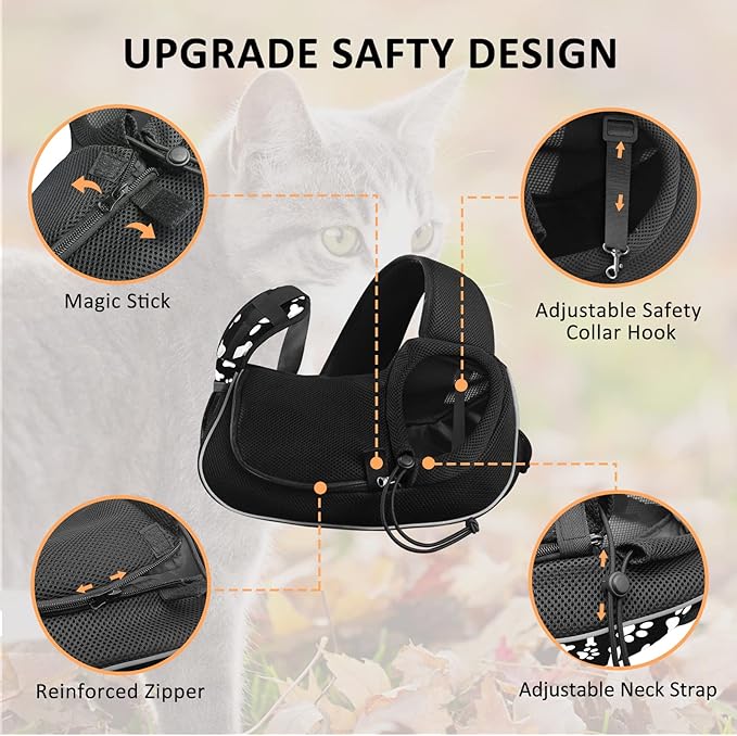 Dog Sling Puppy Carrier Travel Cat Carrier Dog Carrying Bag Pet Carrier for Small Dogs Below 5 lbs Dog Accessories & Cat Supplies Hands Free & & More Pockets & Reflective Design Cute Black