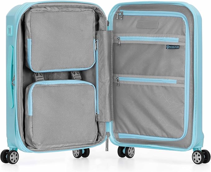 Traveler's Choice Pagosa Indestructible Hardshell Expandable Spinner Luggage, Baby Blue, 22-Inch Carry-on