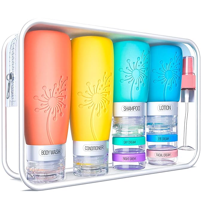 Empty 3 oz Travel Size Bottles Toiletries Containers for Toiletries Liquids，Small Silicone Mini Refillable Leak Proof TSA Approved Travel Bottles for Creams Shampoo and Conditioner Traveling