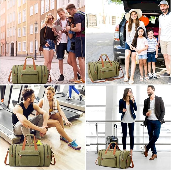 Duffle Bag for Travel, 40L Canvas Travel Duffel Bag With Shoe Compartment And Toiletry Bag, Overnight Weekender Carry On Luggage Bag for Men & Women (Green)